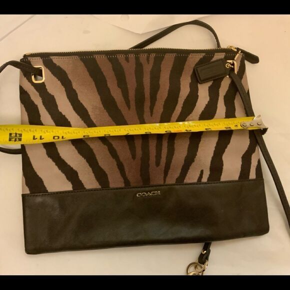 Auth Coach Madison Zebra Animal Print Shoulder Crossbody Purse Brown - Picture 7 of 8